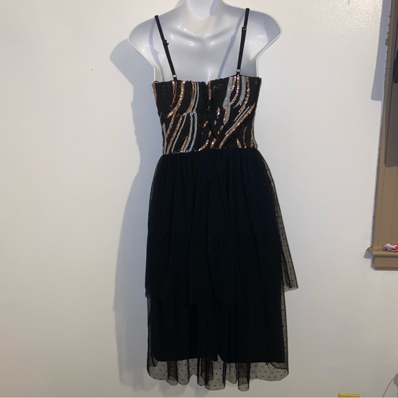 DRESS THE POPULATION Block Print Tiered Dress Black MultiColor Sequin Size XS - Picture 6 of 15